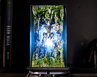 Lámpara de robot mecha oxidado Gun.dam, luz nocturna de diorama de resina, decoración de habitación hecha a mano, regalos para él, colección de anime