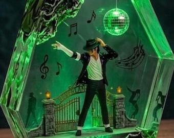 Lampa z żywicy Michaela Jacksona, lampka nocna MJ, lampka nocna Króla Popu, ręcznie robiona lampa epoksydowa MJ, prezent dla niego, pomysł na prezent na Dzień Ojca, sztuka MJ