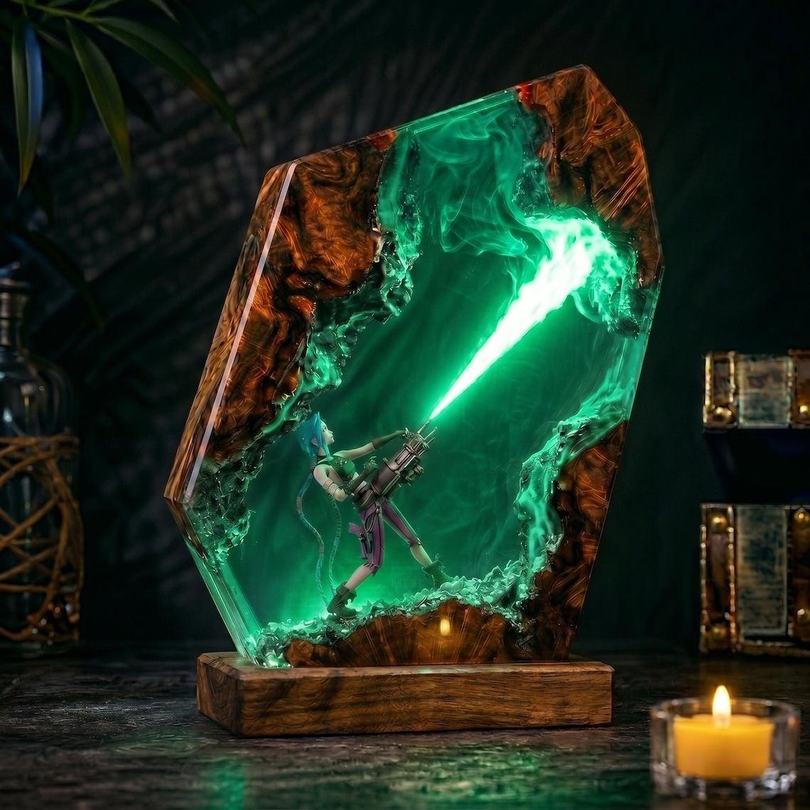 Jin.x LOL Resin Lamp, Blue Haired Gunner Epoxy Lamp, Gaming Room Decor ...