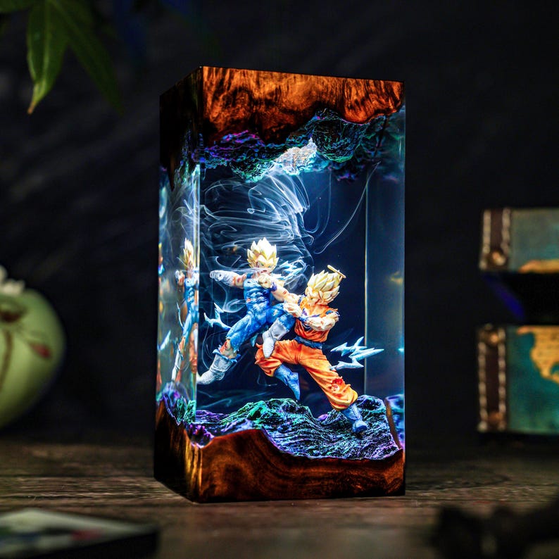 Energy Warrior Battle Lamp, Resin Dragom Lamp, Anime Style Fight Scene, Gaming Desk Decor, Unique Gift Idea Christmas