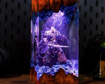 A.thas mene.thil resin lamp, Wow diorama Night Lamp, custom lamp, Lich king Lamp decor, custom resin night light father day gifts