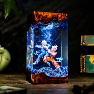 Energy Warrior Battle Lamp, Resin Dragom Lamp, Anime Style Fight Scene, Gaming Desk Decor, Unique Gift Idea Father day