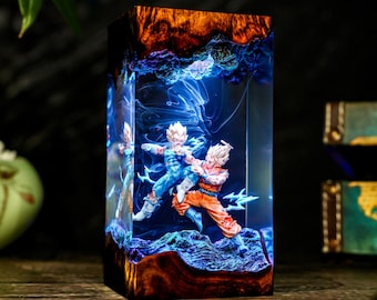 Luminária de batalha Guerreiro de Energia, Luminária Dragom de Resina, Cena de Luta em Estilo Anime, Decoração para Mesa de Jogos, Ideia de Presente Exclusiva para o Dia dos Pais