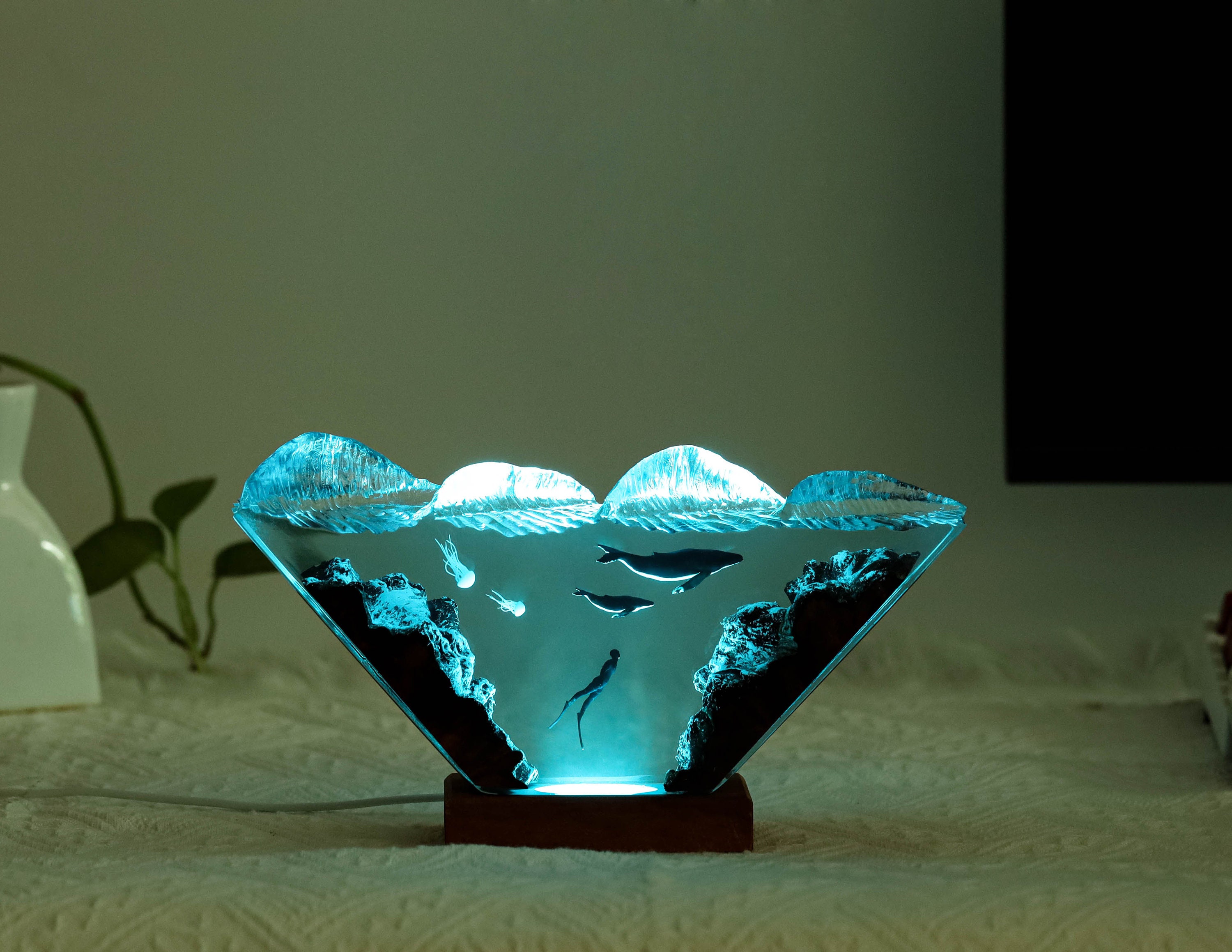 Custom Diver Night Light Humpback Whale Epoxy Resin Wood Etsy