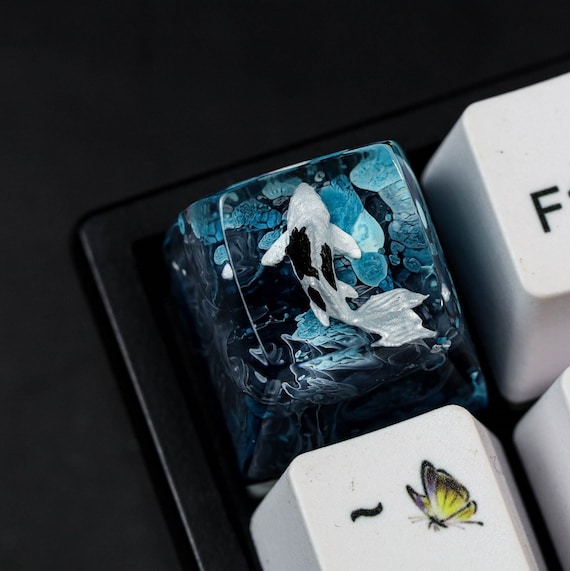 Blue and Black Koi keycap for cherry MX keyboard, SA profile keycap, Blue Koi Keycap gaming gear, first Birthday gift for boyfriend
