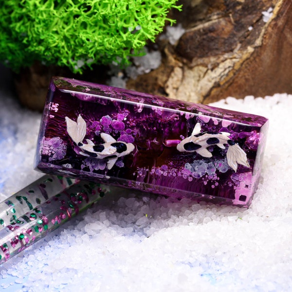 Lila Koi Tastenkappe für Cherry MX Tastatur, SA Profil Tastenkappe, Blau Koi Tastenkappen-Gaming, kundenspezifische handwerkliche Tastenkappe, Geburtstagsgeschenke für ihn