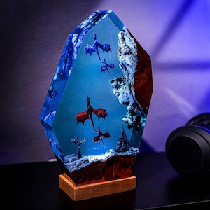 Ice Dragon and Fire Dragon Night Light Lamp, Dragon lamps decoration Handmade lamp Wooden Night Lights for Halloween decoration Gifts
