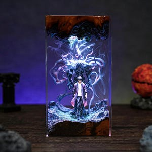 Sung Ji.woo Resin Night Light, Handmade Wood and Epoxy Fantasy Lamp Anime Light Night, Custom Solo lamp gift for brother