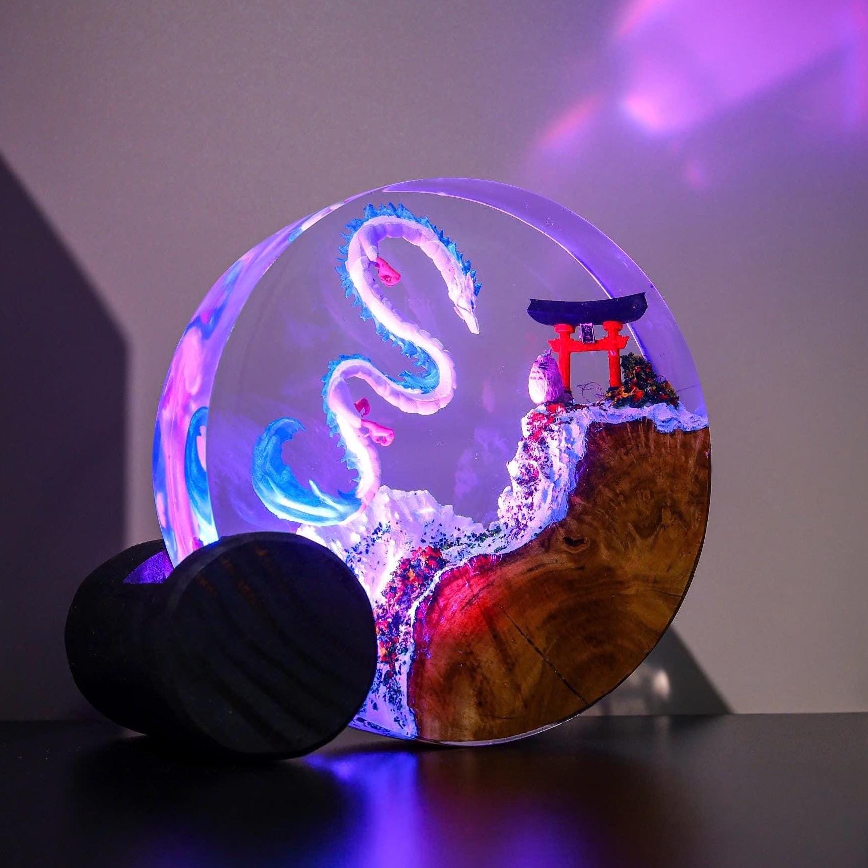 Japanese Dragon and Torii Gate Epoxy Lamp Japanese Lamp Home Decor 