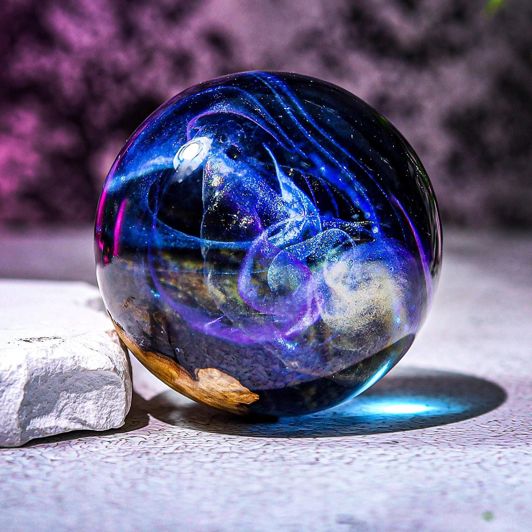 Galaxy Paperweight Northern Lights Paperweight Decor Resin Wood Globe Northern Lights Gift Aurora Borealis Home Decor Paperweight Gifts