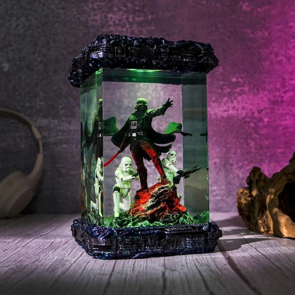 Lámpara de epoxi Diorama Darth Vader Star W.ar Luz de noche Decoración personalizada para el hogar Luz de noche Arte de epoxi Idea de regalo personalizada Regalo de Navidad para él