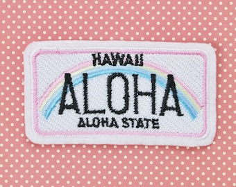 Fer sur la plaque d'immatriculation Aloha - Patch Hawaï - Patch arc-en-ciel pastel - Plaisirs d'été -