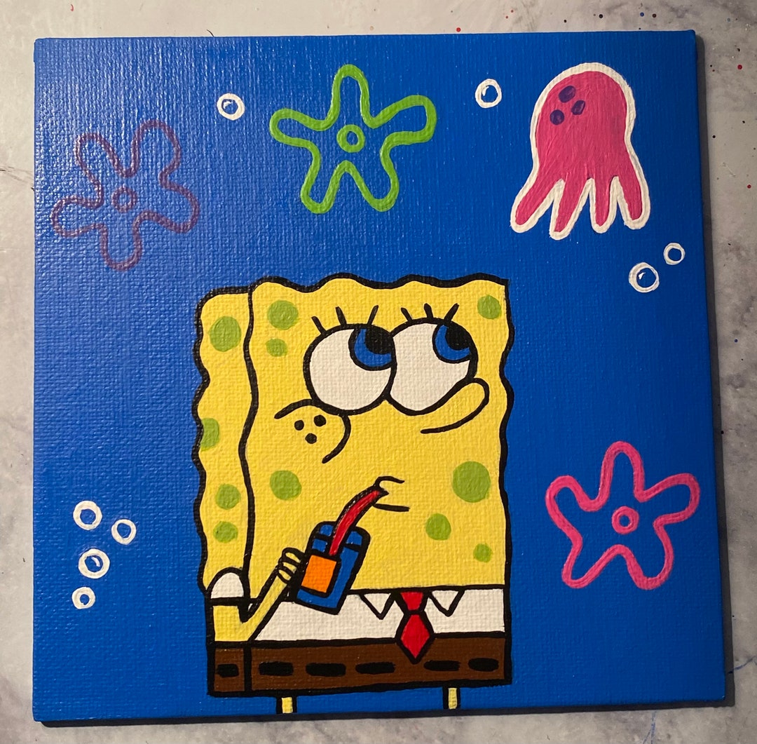 Spongebob Acrylic Canvas Painting 6x6in - Etsy