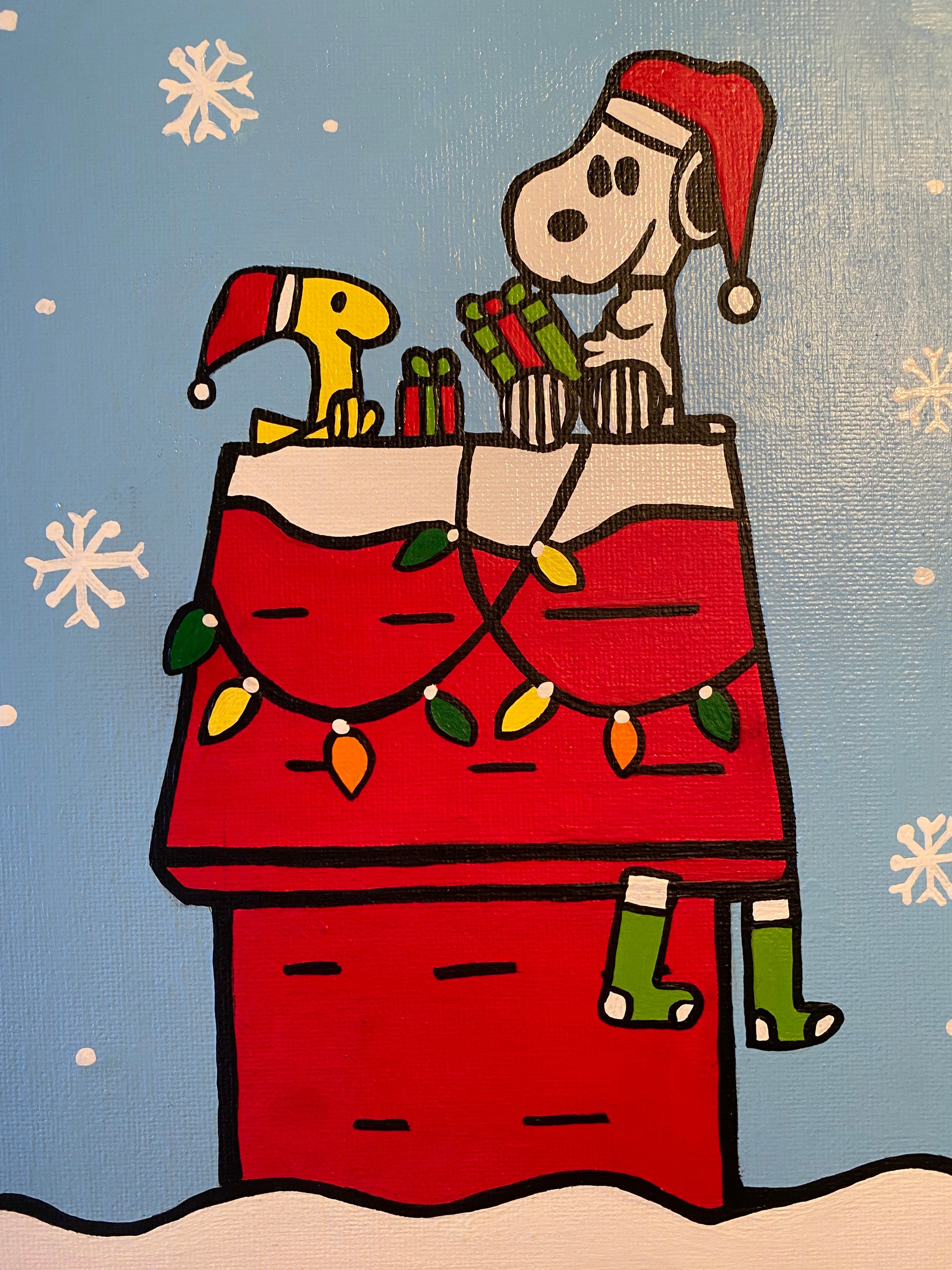 Snoopy With Yellow Hat Acrylic 8x10in Canvas Painting