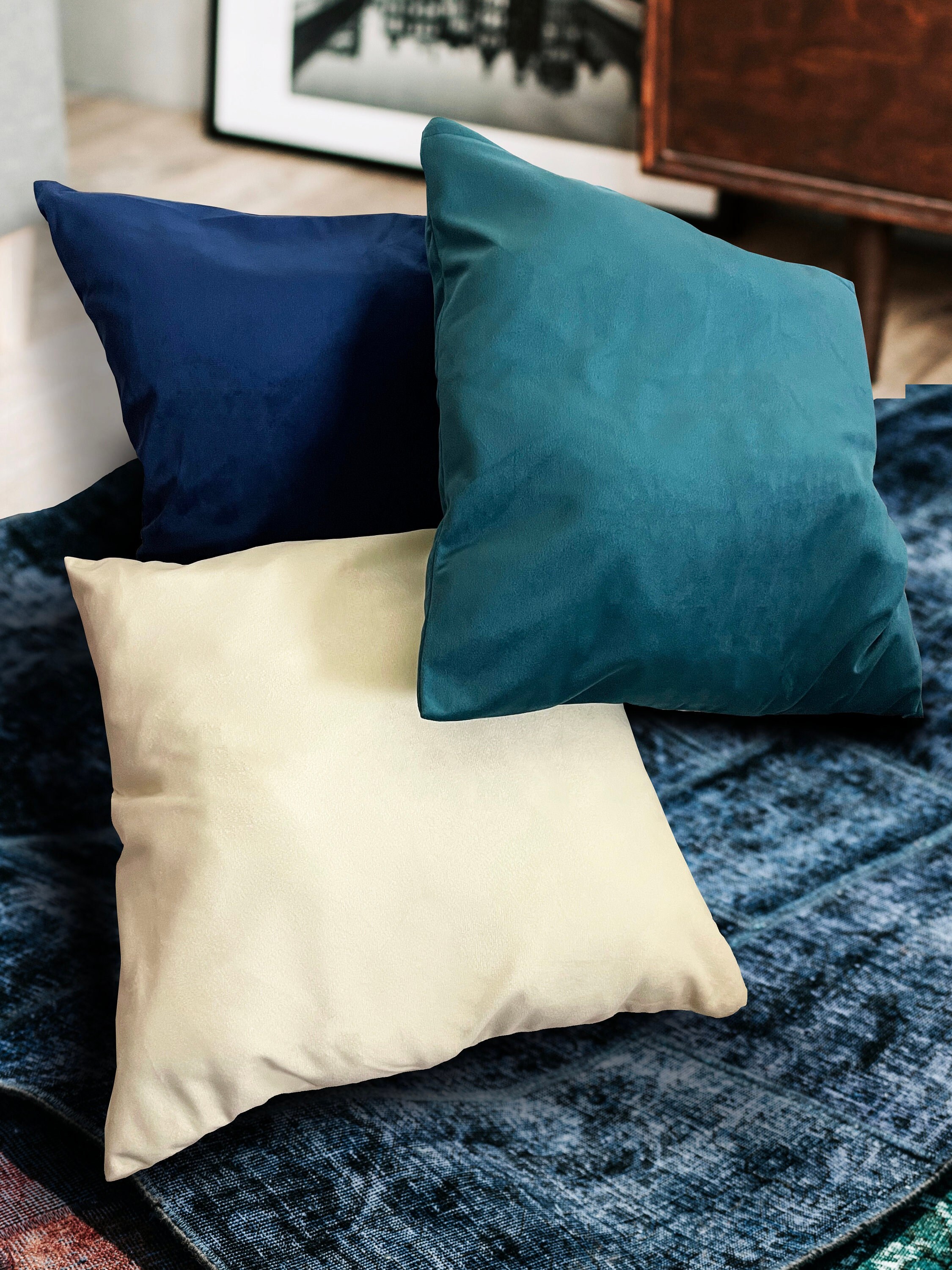 Housse de Coussin Velours Bleu Blanc Marine