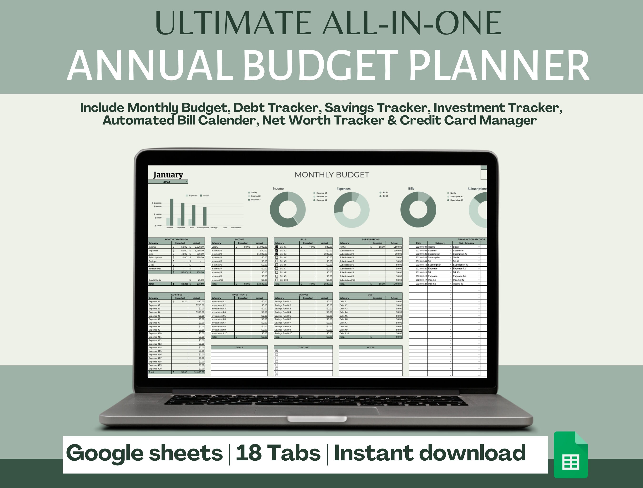 Annual Budget Spreadsheet Template, Google Sheets Budget Template ...