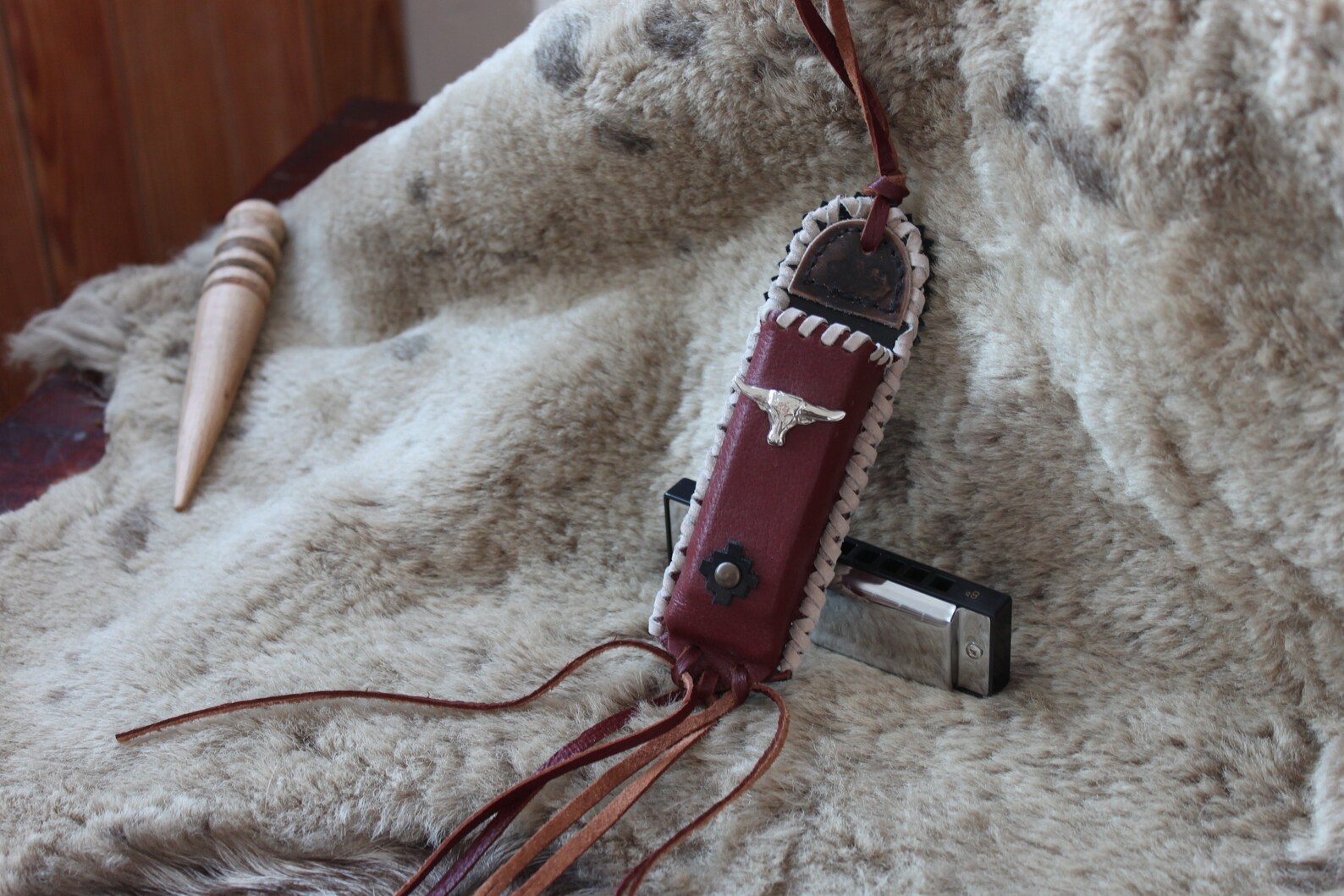 Genuine leather harp holder Etsy