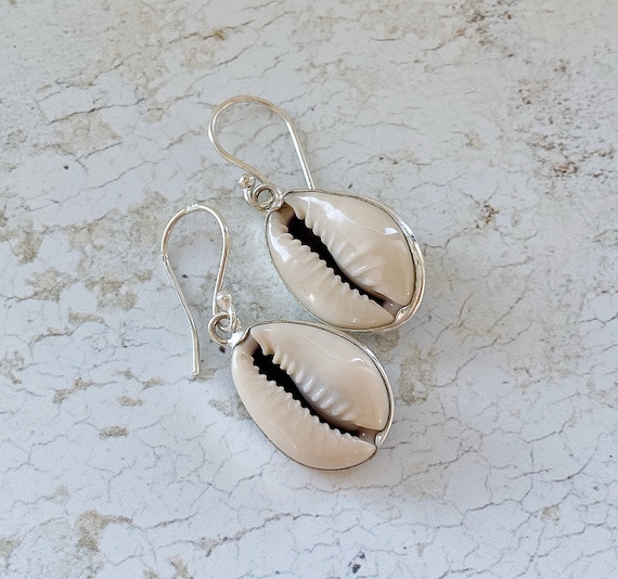 Seashell Sterling Silver Earrings Cowrie Shell Stud Jewellery