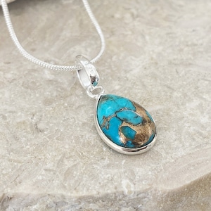 Raw Copper Turquoise Sterling Silver Pendant Necklace