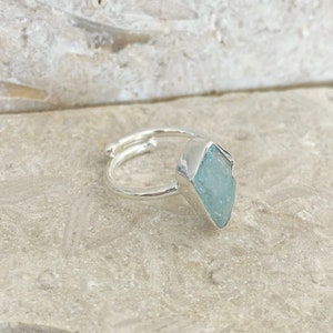 Raw Aquamarine Sterling Silver Ring Adjustable