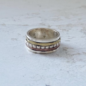 Sterling Silver, Brass & Gold Ring Meditation Spinner Jewellery