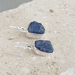 Raw Tanzanite Gemstone Sterling Silver Earrings Bohemian