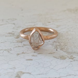 Raw Brushed Gold Herkimer Diamond Ring