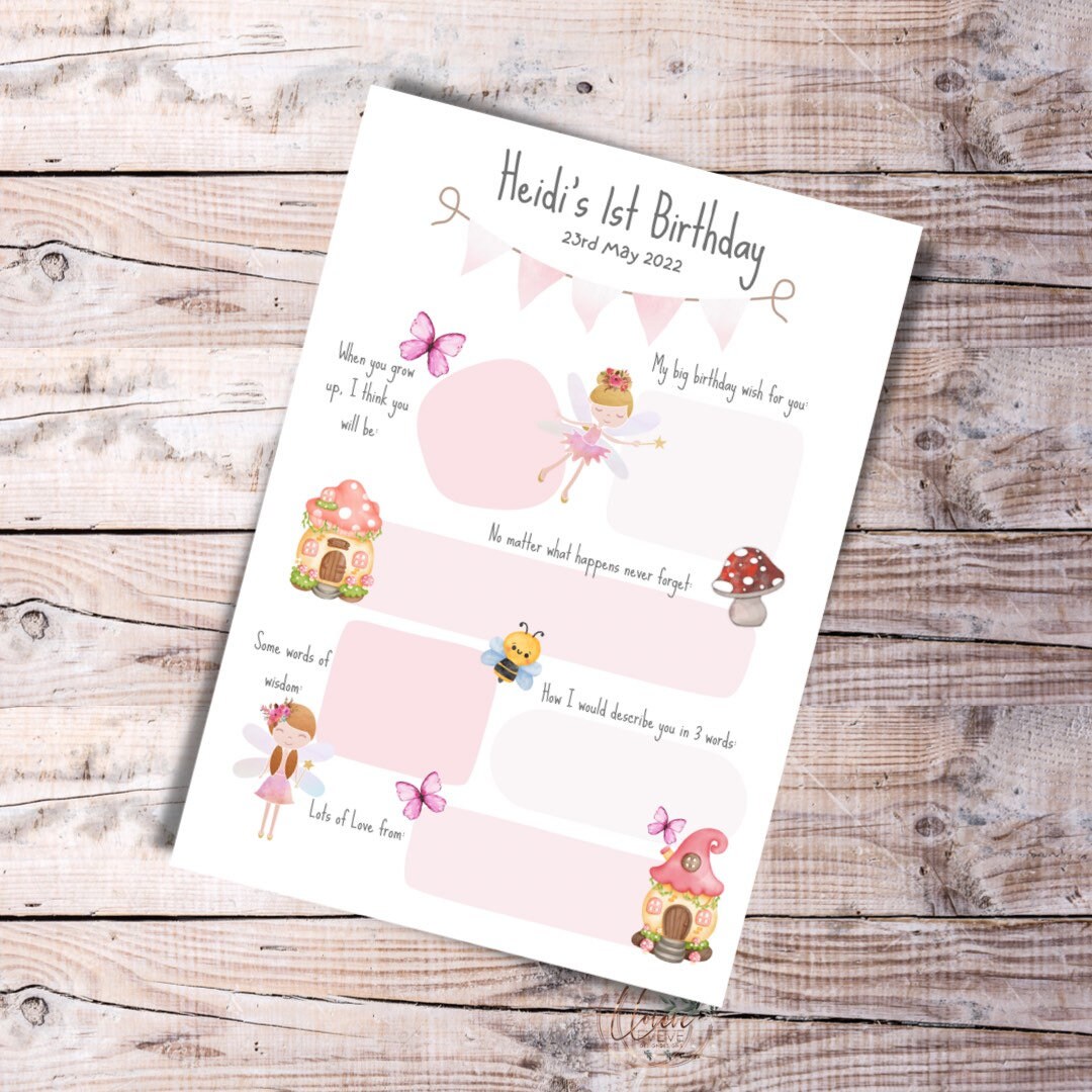 Time Capsule 1st Birthday Keepsake Card Fairy Theme Fairy Etsy