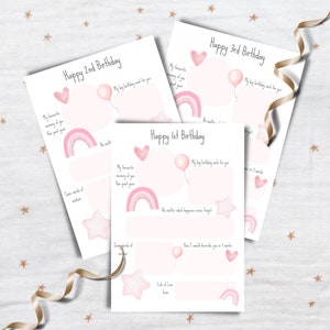 Pink Birthday Time Capsule Cards: Keepsake Memory A5 Prints
