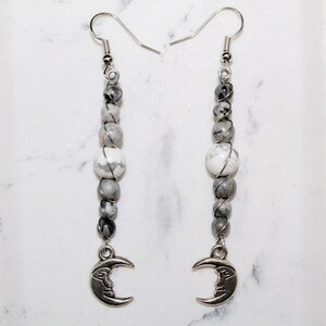 Moon Lovers Howlite & Map Stone Jasper Drop Boucles d'oreilles / Boucles d'oreilles faites à la main / Jolis cadeaux pour elle / Boucles d'oreilles divines / Bijoux Boho Moon