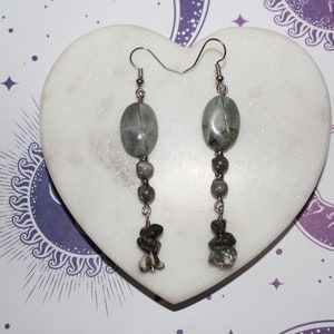 Labradorite, Map Stone & Jasper Drop Boucles d'oreilles / Bijoux faits à la main / Cadeaux pour elle / Cadeaux fabriqués par les autochtones / Bijoux enveloppés de fil / Avec amour