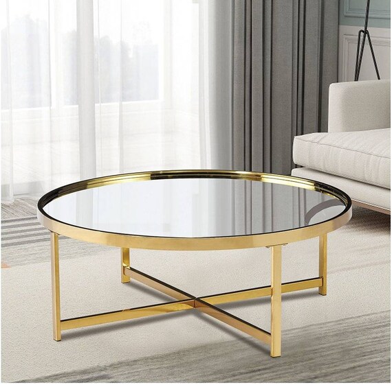 Gold Round Coffee Table Circular Gold Coffee Table Etsy UK