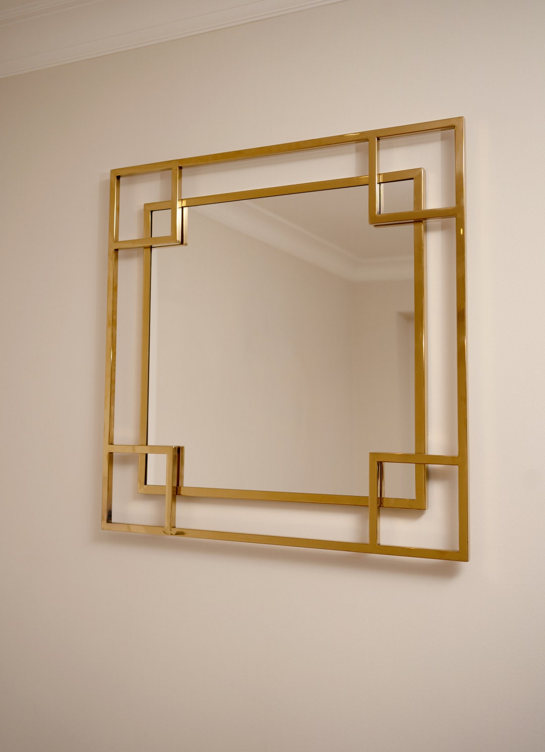 Mia Geo Gold Wall Mirror, Square Gold Mirror, Gold Living Room Mirror