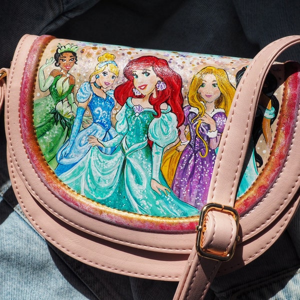 summer girly bag with princess, hand painted fashion for her, artist accessories