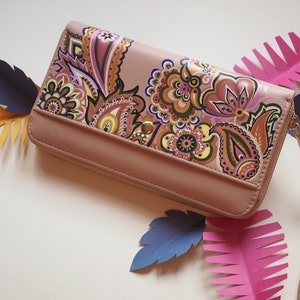 handgeschilderde paisley portemonnee met rits