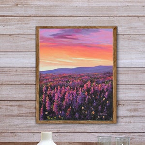 Field flowers oil painting PRINT, Purple wildflowers landscape, Countryside meadow lavander wall art Impressionist provencal landscape print
