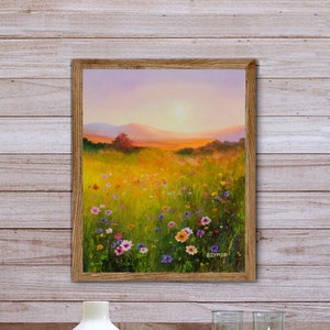 Wildflower PRINT, Prairie painting Field flowers wall art Floral landscape poster Spring field wall art Country wall decor Kitchen art