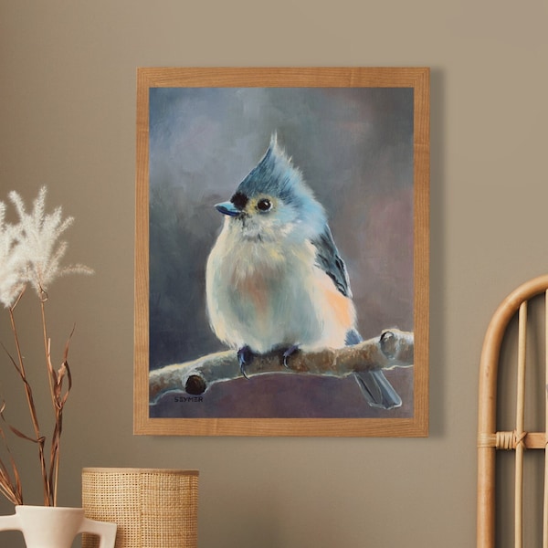 IMPRESSION d'art d'oiseau de mésange, peinture à l'huile de mésange bleue, portrait d'animal de compagnie d'oiseau, art animalier mignon, art de mur de cuisine de ferme, cadeau pour maman