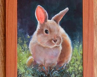 Rabbit Painting ORIGINAL, Rabbit Lover Gift, Small Framed Bunny