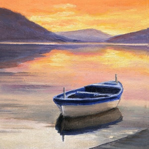 Boat dock ORIGINAL painting, Fishing boat landscape, Dock sunset artwork, Dockside painting, Fisherman gift, Lake house decor, Nautical art