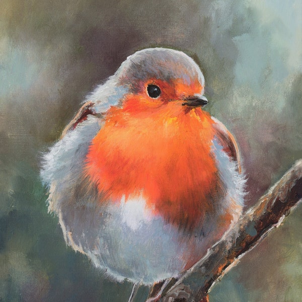Robin bird painting framed, Realistic bird oil painting, Red bird artwork ORIGINAL, Little framed art, Ornithology art, Robin art Robin gift