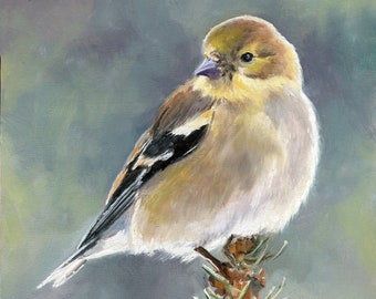 Goldfinch ORIGINAL painting, Realistic bird artwork, Animal oil painting, Yellow bird wall art, Cottage decor, Bird lover gift, Wildlife art