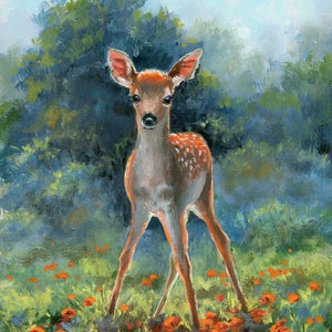 森の動物の油絵オリジナル、雪景色の鹿の絵、アート湖の家の装飾 森の動物の油絵オリジナル、雪景色の鹿の絵、アート湖の家の装飾