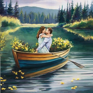 Commandez une peinture à l'huile de portrait à partir d'une photo, portrait de personnes personnalisé avec paysage, art mural de couple peint à la main, transformer une photo en peinture