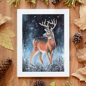 Male deer framed painting, Deer artwork, Wildlife ORIGINAL art for cabin wall decor, Buck painting, Mountain house decor, Antler decor