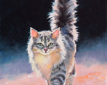 メインクーン猫のプリント、ペットの絵画、動物の壁アート、子供部屋の