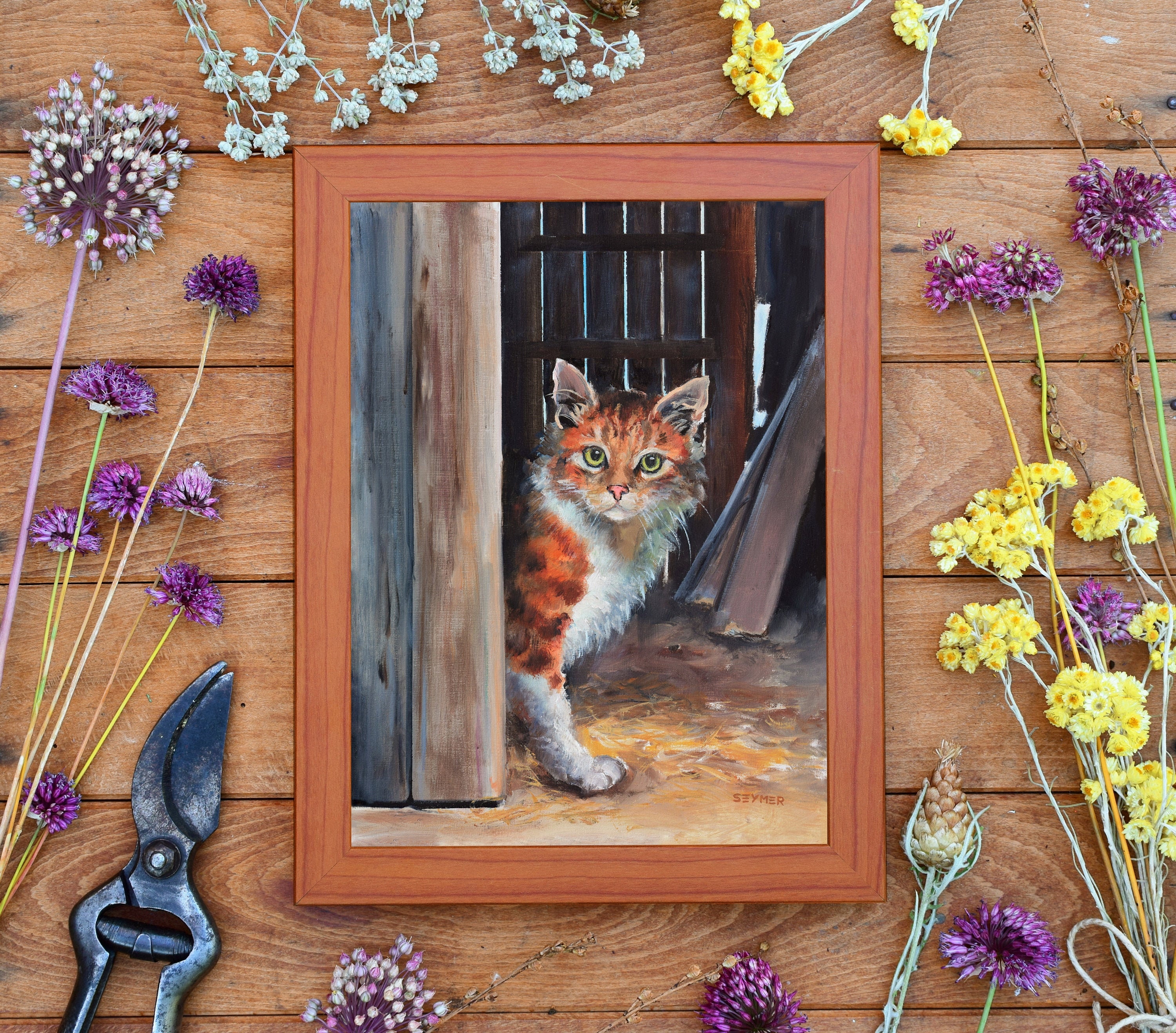 Cat Original Oil Painting, Orange Tabby Cat Artwork, Framed Cat Art for ...