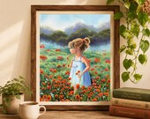 小さな女の子の絵 プリント 子供の油絵 野原の少女 小さな女の子の田舎