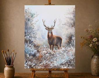 大きな鹿の油絵、野生動物のリビングルームのためのオリジナルヘラジカ