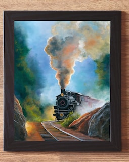 希少 大きい絵画 蒸気機関車 C56 油絵 絵画 中之間 希少 大きい絵画